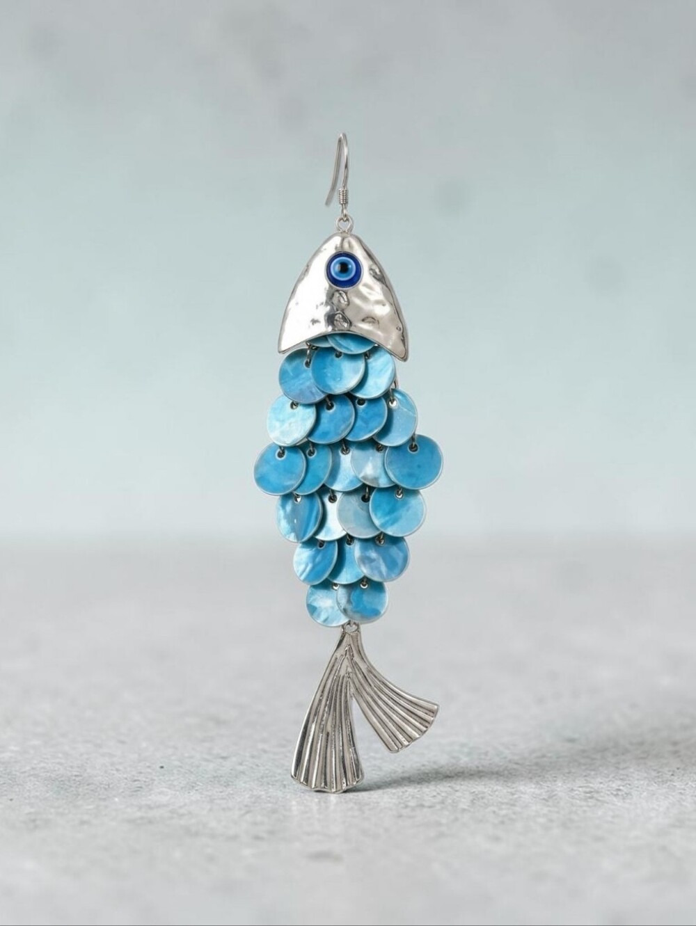 Piper K Nwot Silver Fish Pendant with Blue Shell Scales - Brand